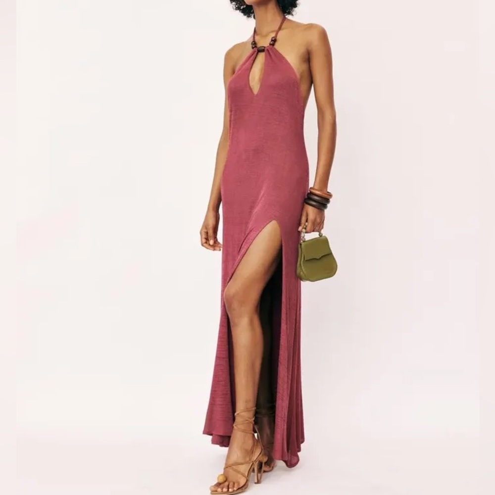 Elegant Halter Neck Maxi Dress in Pink
